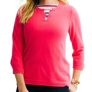 Croft & Barrow Pink Women's Button Crew Pointelle Trim Sweater SZ/XL